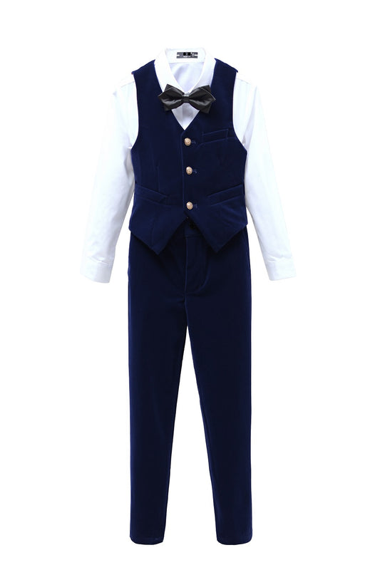 Navy Velvet 2 Piece Kids Boys' Vest and Pants Dress Suits Set