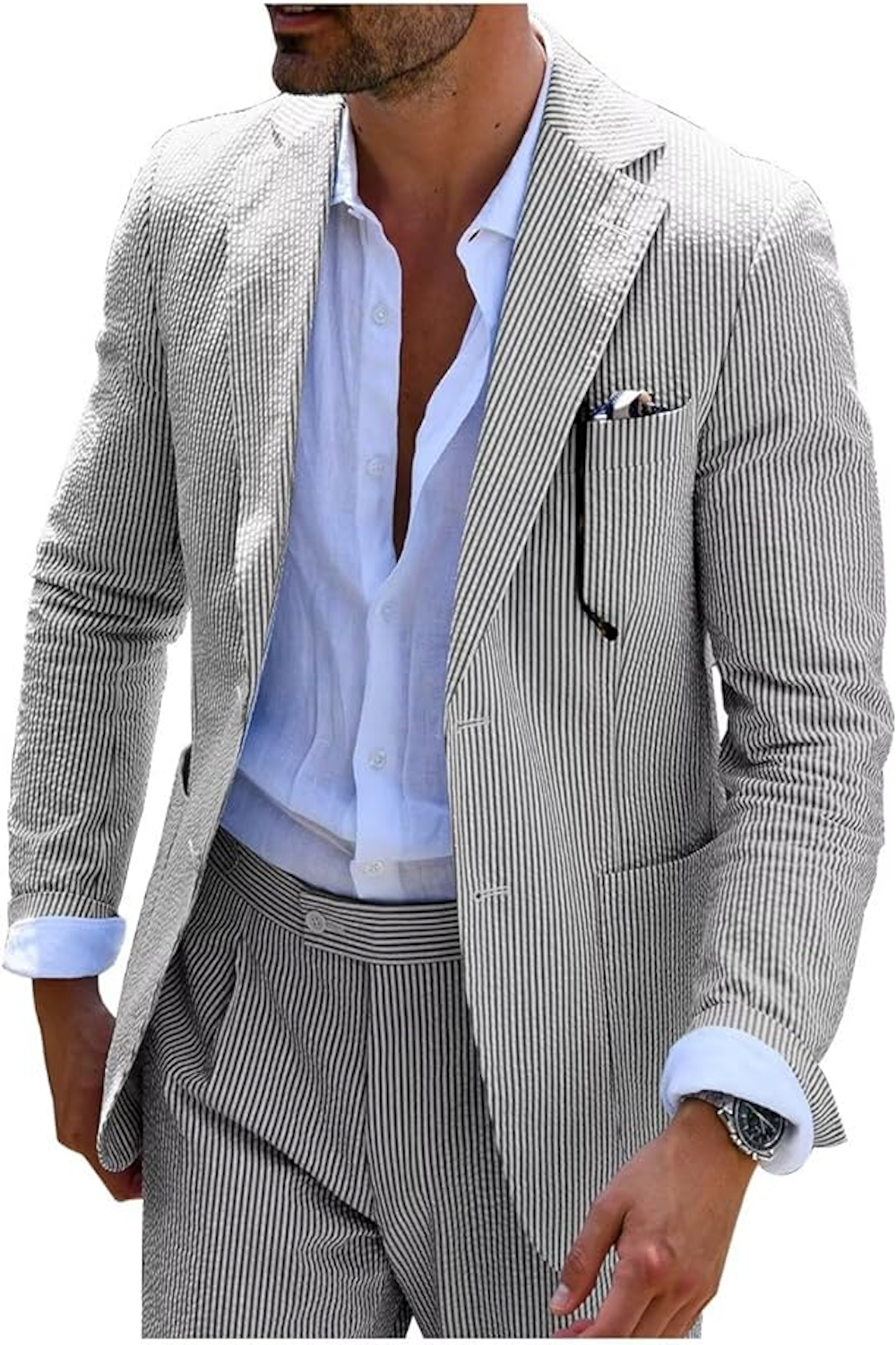 Seersucker Striped Men's Summer Blazer