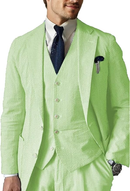 Casual Beach Wedding Summer Seersucker Blazer Vest Pants 3 Piece Men Suit