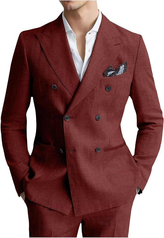 Men's Linen Double Breasted 2 Piece Suits