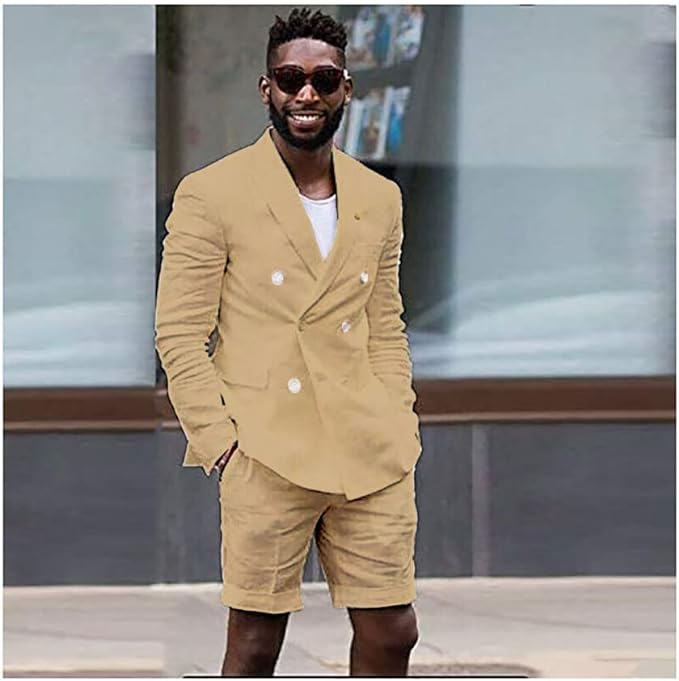 Linen Casual Slim Fit Cotton Men Blazer & Shorts Suits