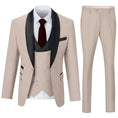 Load image into Gallery viewer, Men's beige 3 piece suit with shawl collar blazer and slim trousers – stylish formal and casual events

