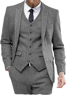 Mens Tweed Herringbone Wedding Suit Prom Tuxedos 3 Piece Peak Lapel Dress