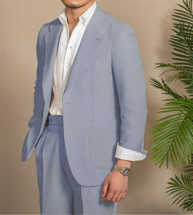 Casual Summer Lightweight Seersucker Suit Shorts Mens Set