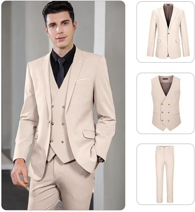 Stylish Peak Lapel Double Breasted One Button 3 Piece Men's Suit