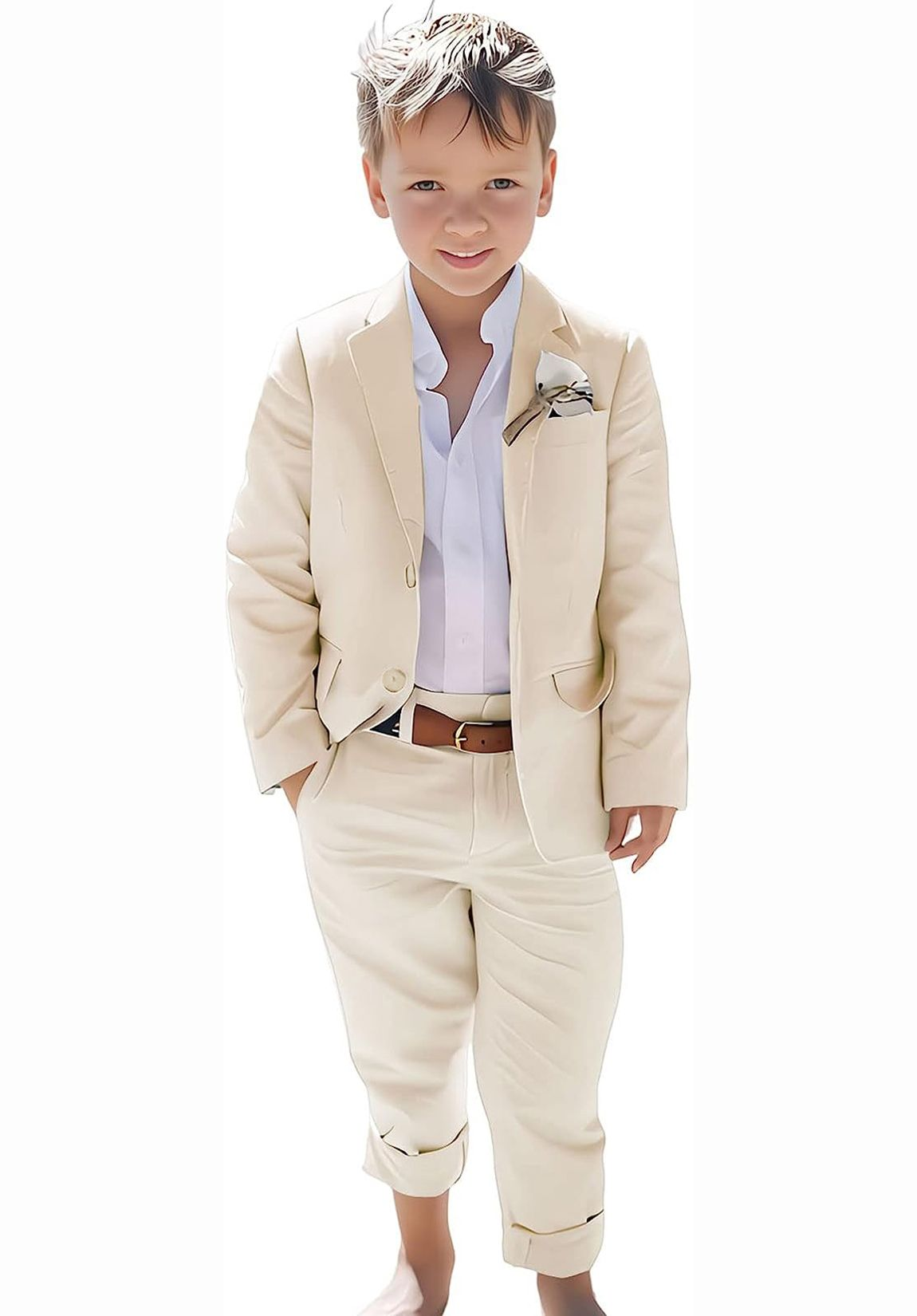 Linen Boys Summer Slim Fit 2 Pieces Linen Suit Jacket Pant