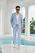 Charger l'image dans la visionneuse de la galerie, Seersucker Striped Blazer Pants 2 Piece Men's Summer Suit
