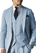 Bild in Galerie-Betrachter laden, Casual Beach Wedding Summer Seersucker Blazer Vest Pants 3 Piece Men Suit
