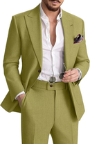 Men's Linen Suit Two-Piece Casual Suit Beach Wedding Party Blazer Pants Set