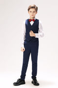 Bild in Galerie-Betrachter laden, Navy Fit Slim 4 Piece Boy's Formal Suits With Vest+Pants+Shirt+Tie
