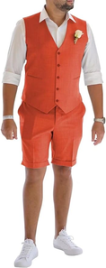 Load image into Gallery viewer, Men's Linen Summer Suits 2 Piece Causal Suits Vest and Shorts Tailored Fit 2024
