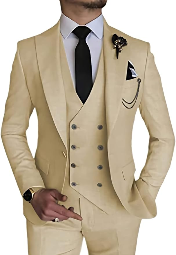 Stylish Peak Lapel Double Breasted One Button 3 Piece Men's Suit