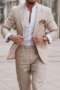 Load image into Gallery viewer, Men's Linen Suits Beach Wedding Summer Suits Single Breasted 2 Piece Suits 2024
