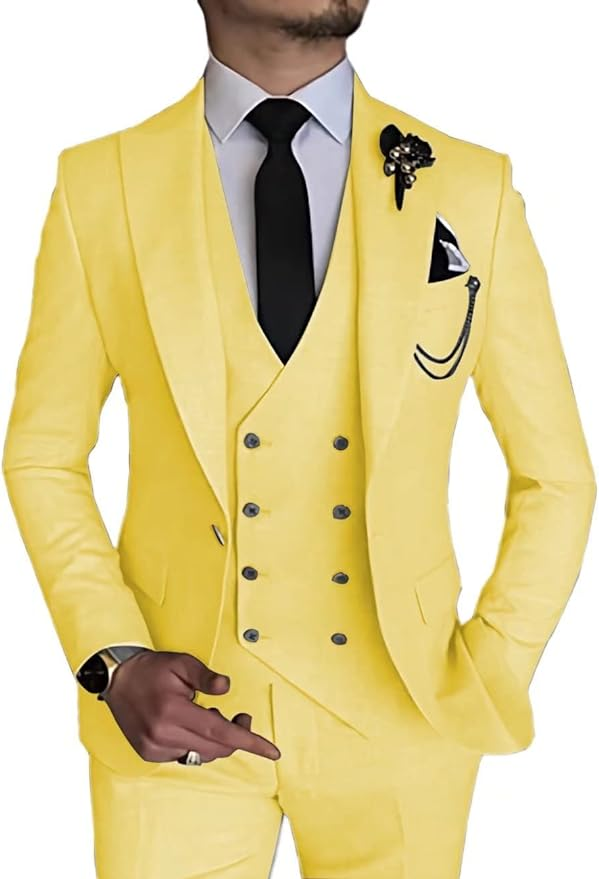 Stylish Peak Lapel Double Breasted One Button 3 Piece Men's Suit