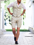 Gallery viewerに画像を読み込む, Linen Summer Suits 2 Piece Causal Men Suits Vest and Shorts Tailored Fit 2024
