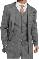 Mens Suit 3 Pieces Formal Tweed Herringbone Dress Suit Notch Lapel Dress