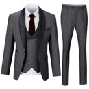 Men's dark grey 3 piece suit with shawl collar blazer and slim trousers – classic wedding and business attire