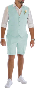 Load image into Gallery viewer, Men's Linen Summer Suits 2 Piece Causal Suits Vest and Shorts Tailored Fit 2024
