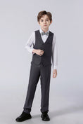 Load image into Gallery viewer, Grey Striped Slim Fit Modern 4 Piece Boy's Formal Suits With Vest+Pants+Shirt+Tie
