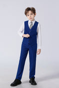 Bild in Galerie-Betrachter laden, Royal Blue Striped Slim Fit Modern 4 Piece Boy's Formal Suits With Vest+Pants+Shirt+Tie
