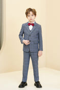 Load image into Gallery viewer, Blue and White Plaid Elegant 5 Piece Boys Suits
