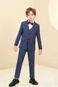 Cargar la imagen en la vista de la galería, Blue Plaid Elegant Formal 5 Piece Boys Suits
