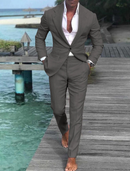 Men's Wedding Linen Beach Summer Single Breasted One-button 2 Piece Suits