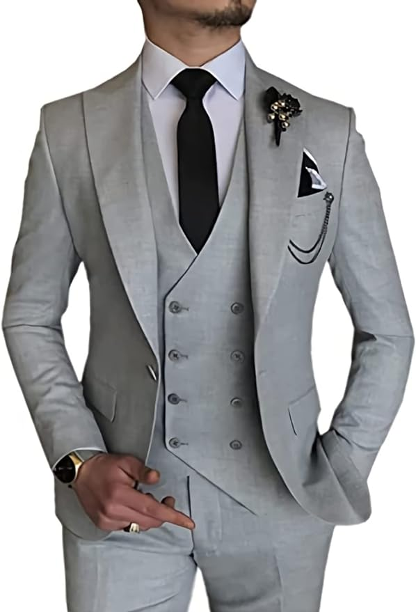 Stylish Peak Lapel Double Breasted One Button 3 Piece Men's Suit