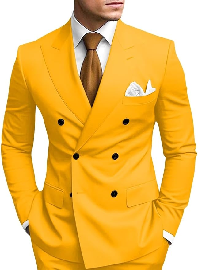 Double Breasted Peak Lapel 2 Piece Mens Slim Fit Suit