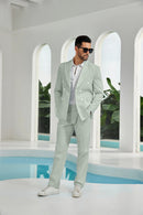 Seersucker Double Breasted Blazer Pants 2 Piece Men's Summer Suit