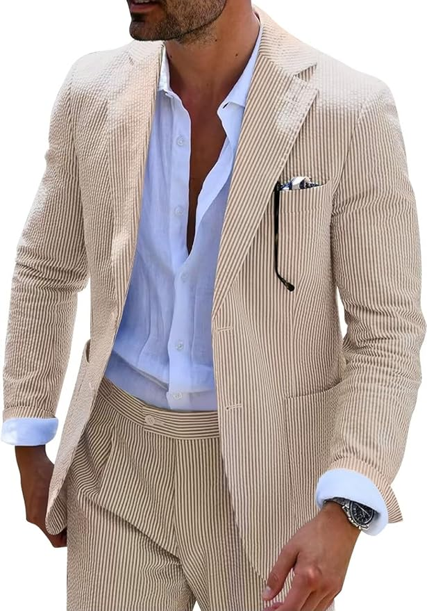 Seersucker Striped Men's Summer Blazer