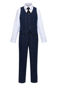 Cargar la imagen en la vista de la galería, Navy Plaid 2 Piece Kids Boys' Vest and Pants Dress Suits Set
