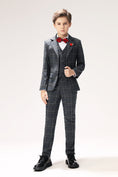 Bild in Galerie-Betrachter laden, Dark Grey Plaid Elegant 5 Piece Boys Suits
