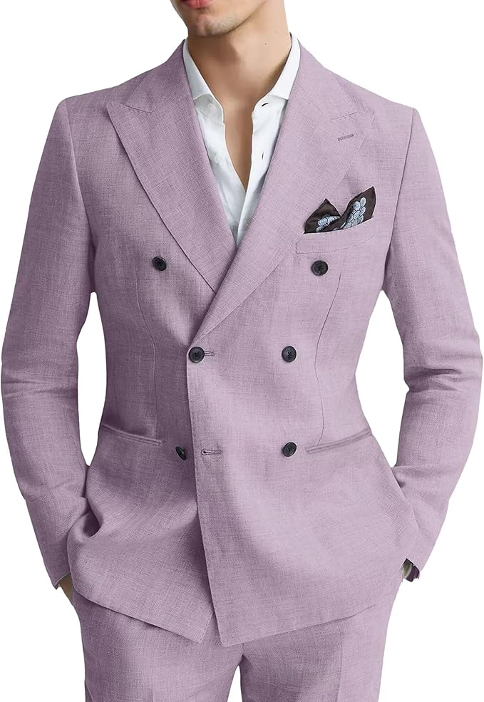 Men's Linen Double Breasted 2 Piece Suits