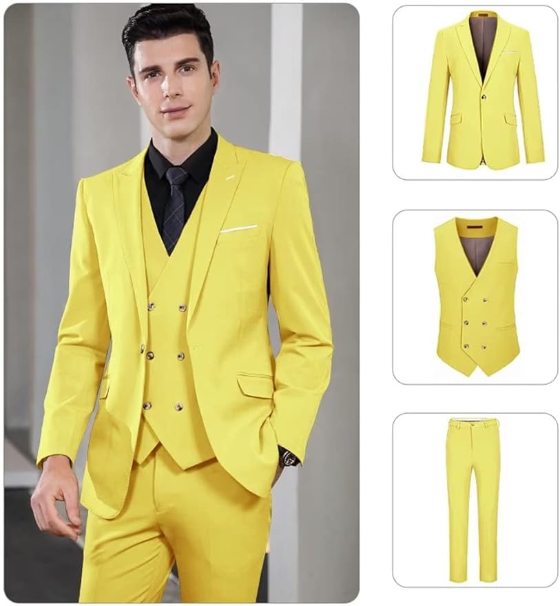 Stylish Peak Lapel Double Breasted One Button 3 Piece Men's Suit