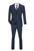 Cargar la imagen en la vista de la galería, Navy Plaid Men's 3 Piece Set for Party, Wedding and Business
