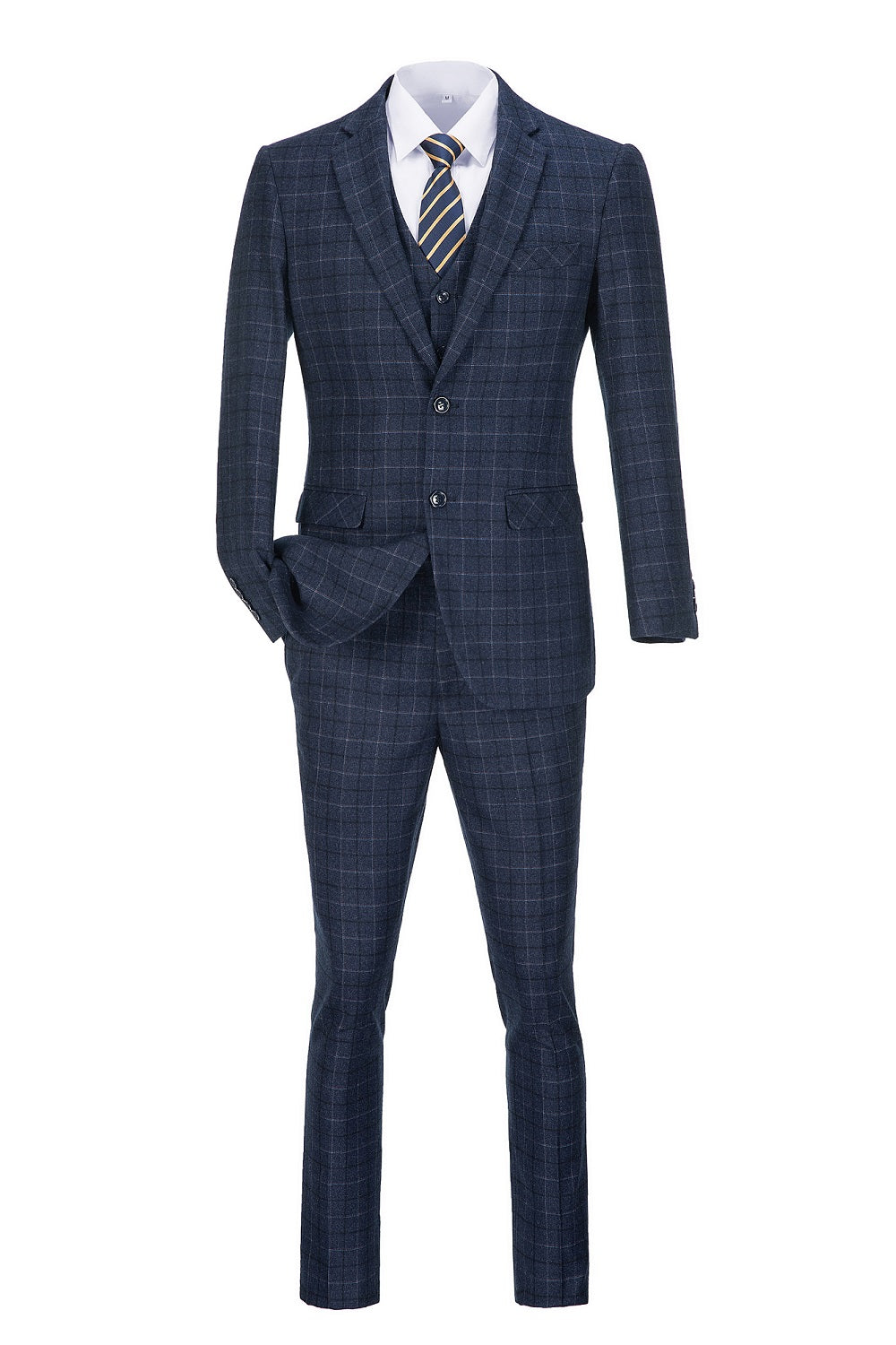 Navy Plaid Men's 3 Piece Set for Party, Wedding and Business