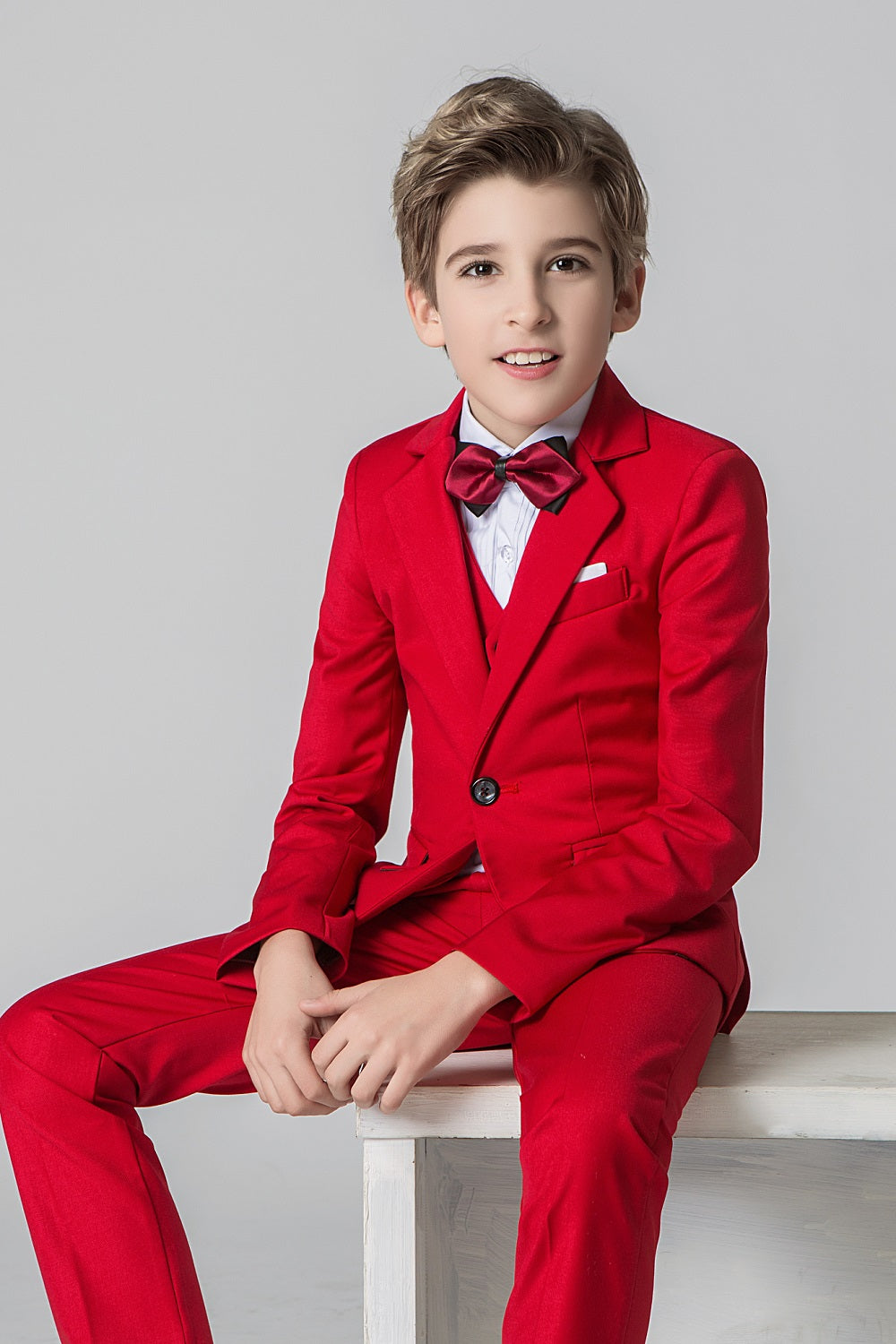 Red Kid Boys Formal Classic Suits Set 5 Piece Boys Suits