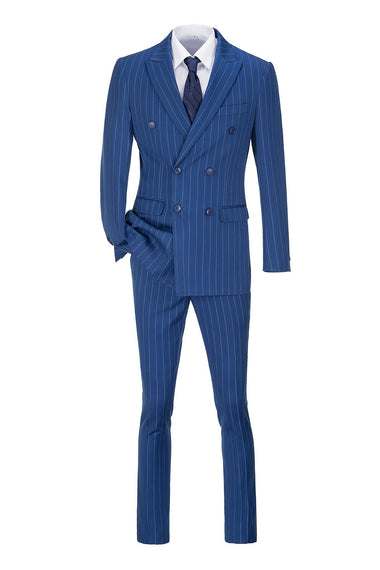 Royal Blue Stripe Men's 3 Piece Set for Party, Wedding and Business