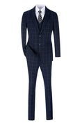 Bild in Galerie-Betrachter laden, Blue Men's 3 Piece Set for Party, Wedding and Business ( Orange Plaid )
