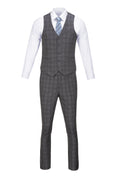 Bild in Galerie-Betrachter laden, Grey Plaid Men's 3 Piece Set for Party, Wedding and Business
