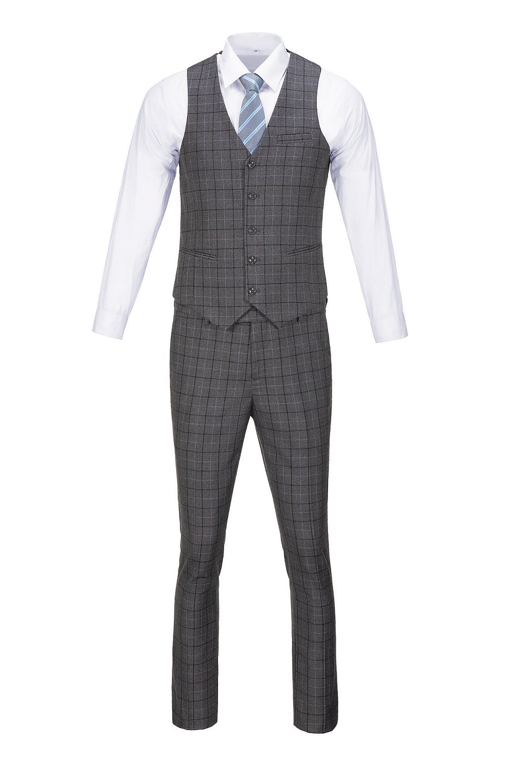 Grey Plaid Men's 3 Piece Set for Party, Wedding and Business