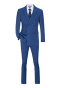 Cargar la imagen en la vista de la galería, Stripe Men's 3 Piece Suits Double Breasted Blazer Vest Pants(MORE COLORS+)
