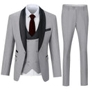 Men's grey shawl collar 3 piece suit with tailored blazer and vest – elegant evening formal outfit