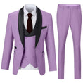 Load image into Gallery viewer, Light purple shawl collar 3 piece men's suit with blazer, vest, and trousers – refined wedding attire
