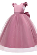 Charger l'image dans la visionneuse de la galerie, Satin Girl Dress with Pearl Tulle Cape Flower Girl Dresses for Wedding Tulle Pageant Princess Gown FLC00426
