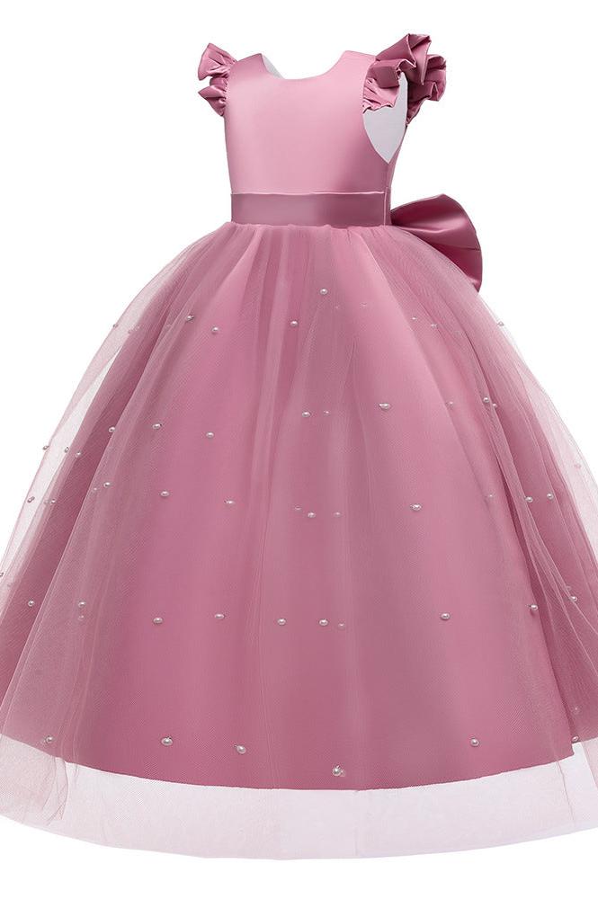 Satin Girl Dress with Pearl Tulle Cape Flower Girl Dresses for Wedding Tulle Pageant Princess Gown FLC00426