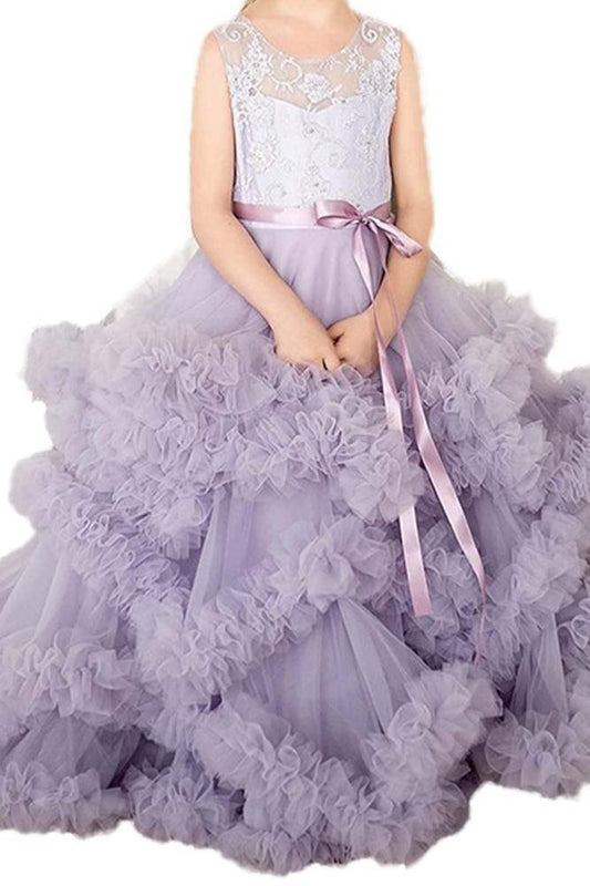 Flower Girl Dresses for Wedding Lace Puffy Pleated Tulle Pageant Princess Gown FLC00429