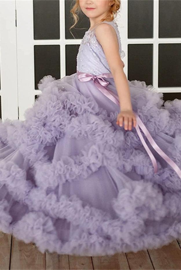 Flower Girl Dresses for Wedding Lace Puffy Pleated Tulle Pageant Princess Gown FLC00429