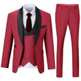 Load image into Gallery viewer, Men's red 3 piece suit with shawl collar blazer and slim trousers – striking formal attire
